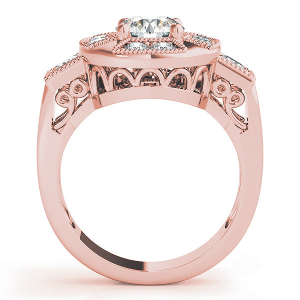Rose gold Milgrain Round Diamond Halo Split Shank Ring 1