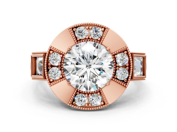 Rose Gold Round Vintage Halo Engagement Ring Setting