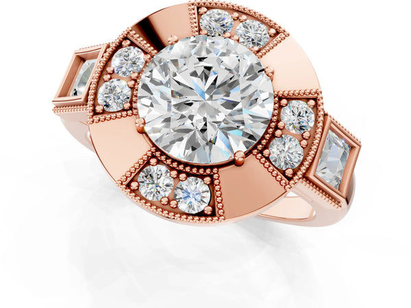 Rose Gold Round Vintage Halo Engagement Ring Setting