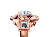 Rose gold Milgrain Round Diamond Halo Split Shank Ring_9