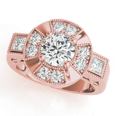 Rose gold Milgrain Round Diamond Halo Split Shank Ring