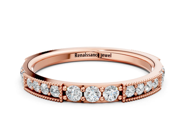 Rose gold Milgrain Round Diamond Pavé Channel Set White Gold Band