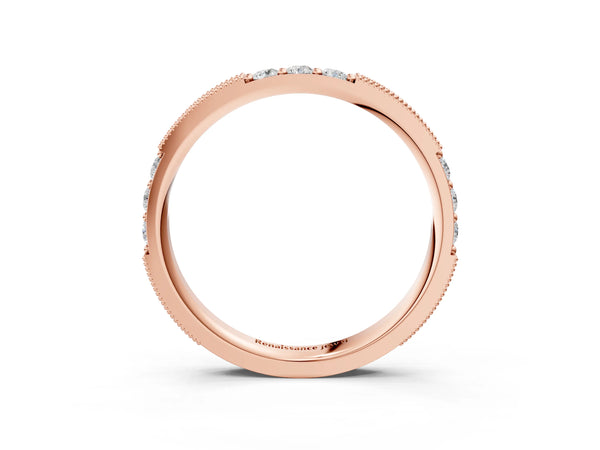 Rose gold Milgrain Round Diamond Pavé Channel Set White Gold Band