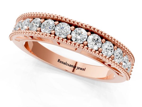 Rose gold Milgrain Round Diamond Pavé Chevron Band