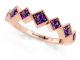 Rose gold Milgrain Square Bezel Round Amethyst Chevron Band_7