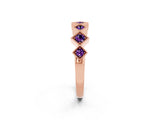 Rose gold Milgrain Square Bezel Round Amethyst Chevron Band_8