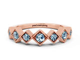 Rose gold Milgrain Square Bezel Round Aquamarine Chevron Band_6