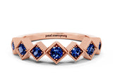 Rose gold Milgrain Square Bezel Round Blue Sapphire Chevron Band_6