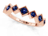 Rose gold Milgrain Square Bezel Round Blue Sapphire Chevron Band_7