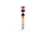 Rose gold Milgrain Square Bezel Round Blue Sapphire Chevron Band_8