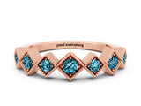 Rose gold Milgrain Square Bezel Round Blue Topaz Chevron Band_6