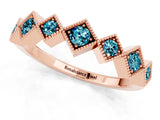Rose gold Milgrain Square Bezel Round Blue Topaz Chevron Band_7