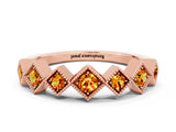 Rose gold Milgrain Square Bezel Round Citrine Chevron Band_6