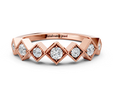 Rose gold Milgrain Square Bezel Round Diamond Chevron Band_23