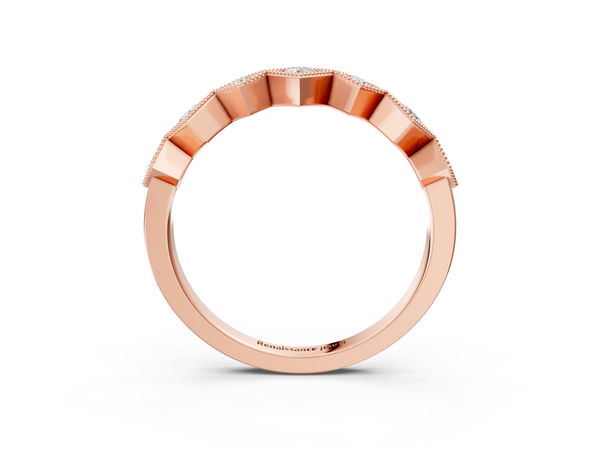 Rose gold Milgrain Square Bezel Round Diamond Chevron Band