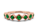 Rose gold Milgrain Square Bezel Round Emerald Chevron Band_6