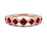 Rose gold Milgrain Square Bezel Round Garnet Chevron Band_6