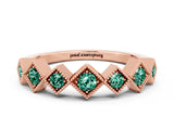 Rose gold Milgrain Square Bezel Round Green Sapphire Chevron Band_6