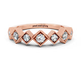 Rose gold Milgrain Square Bezel Round Moissanite Chevron Band_6