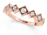 Rose gold Milgrain Square Bezel Round Moissanite Chevron Band_7