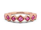 Rose gold Milgrain Square Bezel Round Pink Sapphire Chevron Band_18