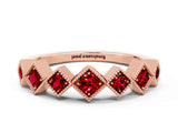 Rose gold Milgrain Square Bezel Round Ruby Chevron Band_6