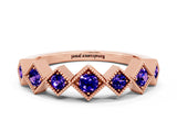 Rose gold Milgrain Square Bezel Round Tanzanite Chevron Band_6