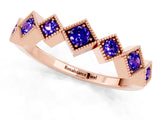 Rose gold Milgrain Square Bezel Round Tanzanite Chevron Band_7