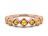 Rose gold Milgrain Square Bezel Round Yellow Sapphire Chevron Band_18