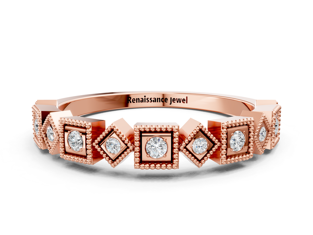 Rose gold Milgrain Square Diamond Eternity Band with Bezel Setting_23