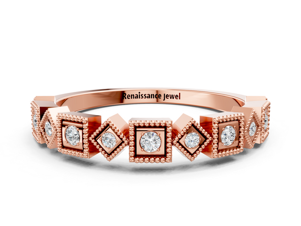 Rose gold Milgrain Square Diamond Eternity Band with Bezel Setting