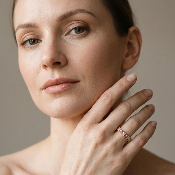 Rose gold Milgrain Square Diamond Eternity Band with Bezel Setting