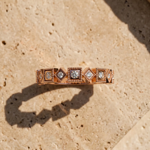 Rose gold Milgrain Square Diamond Eternity Band with Bezel Setting