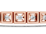 Rose gold Milgrain Square Link Bracelet with Round Cut Diamonds in Bezel Setting_2