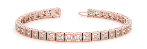 Rose gold Milgrain Square Link Bracelet with Round Cut Diamonds in Bezel Setting