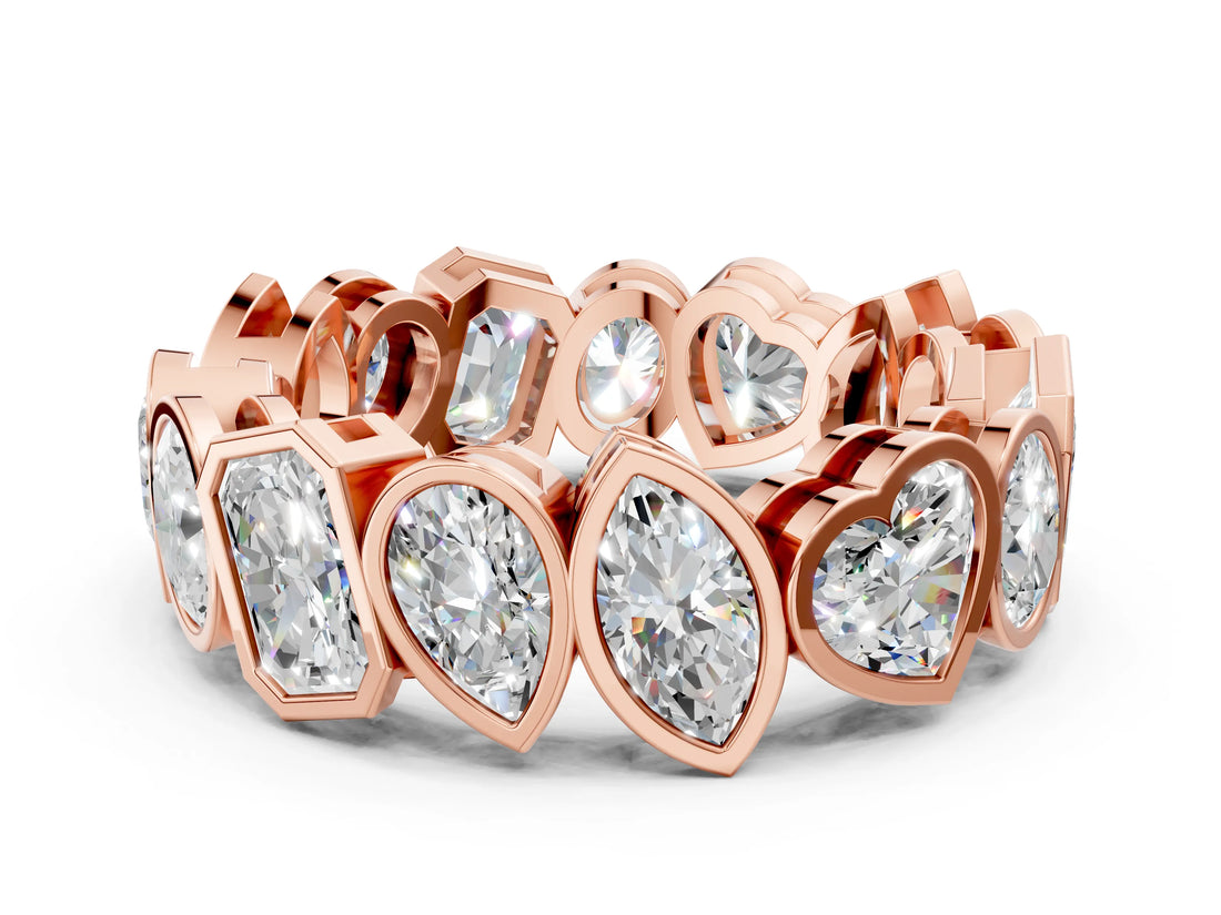 Rose gold Mixed Shape Diamond Bezel Set Eternity Wedding Band