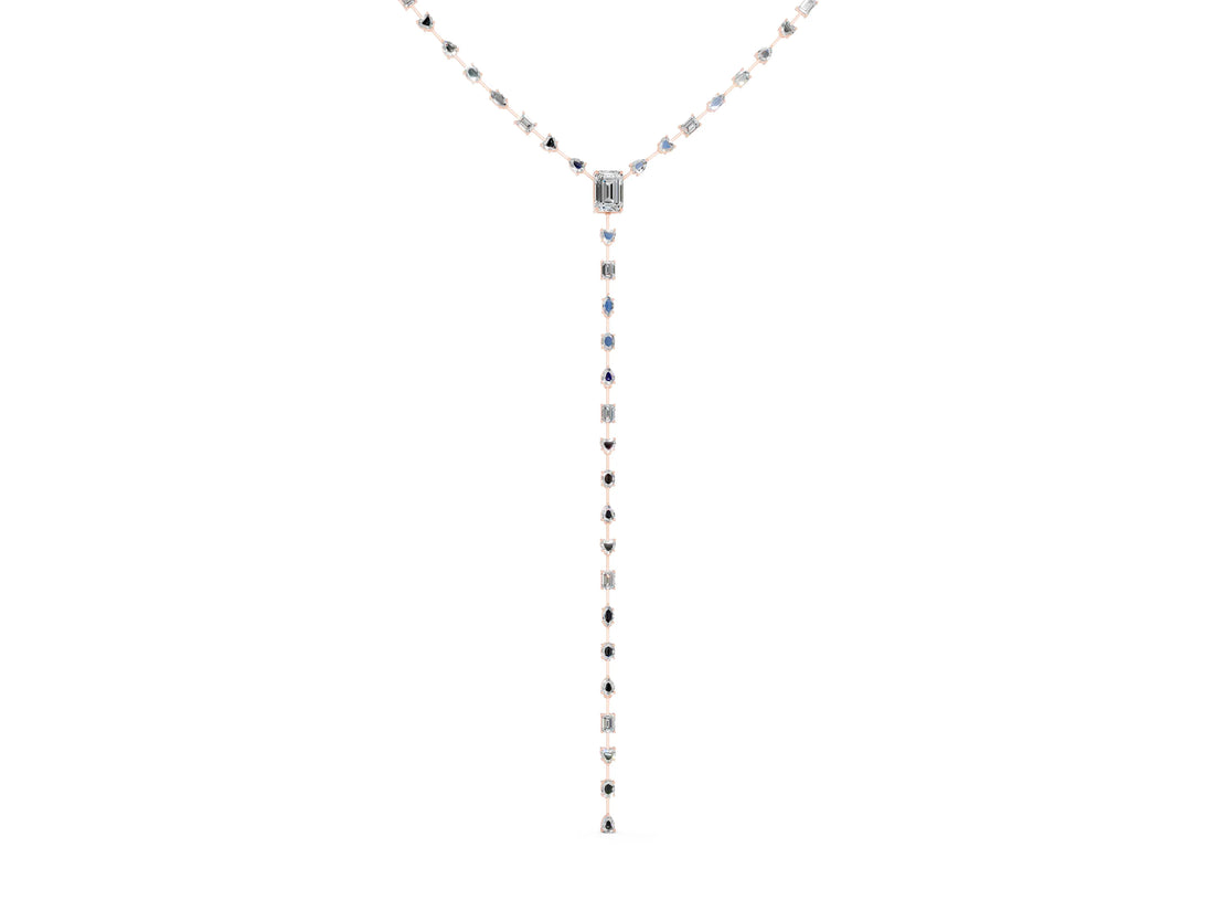 Rose gold Mixed Shape Diamond Lariat Necklace with Station Accents_8