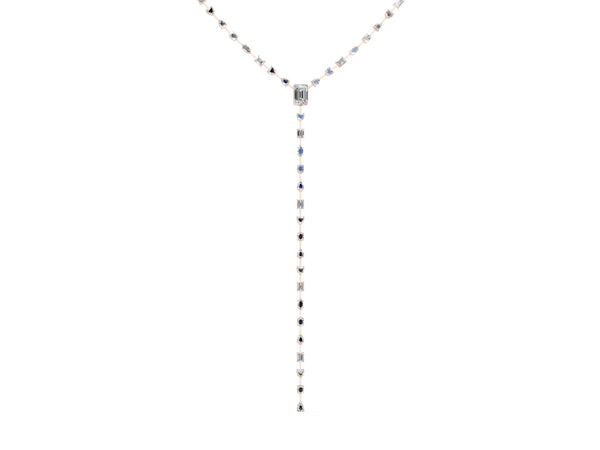 Rose gold Mixed Shape Diamond Lariat Necklace with Station Accents