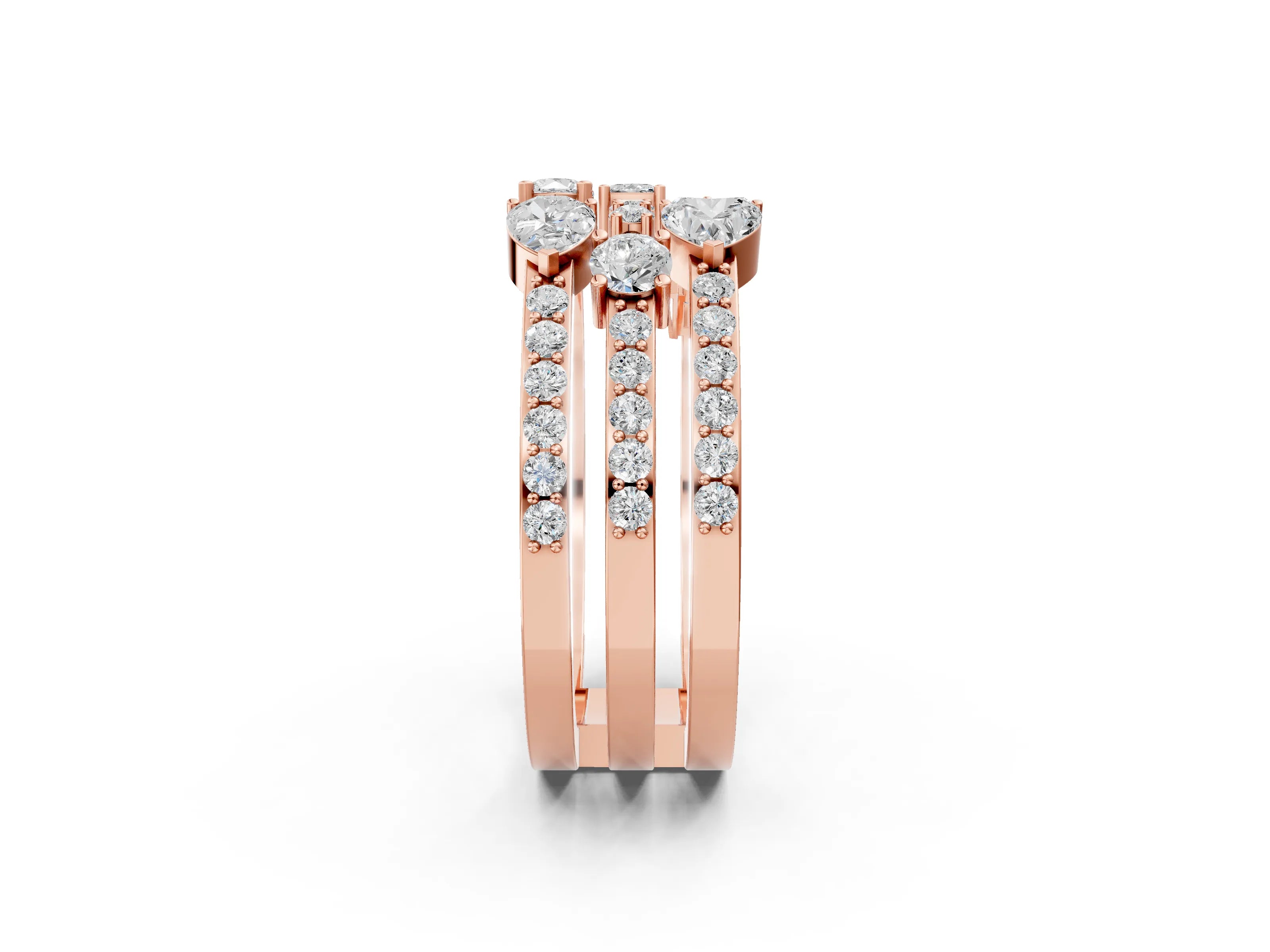 Rose gold Mixed Shape Diamond Multi Row Promise Ring with Round Diamond Accents_2