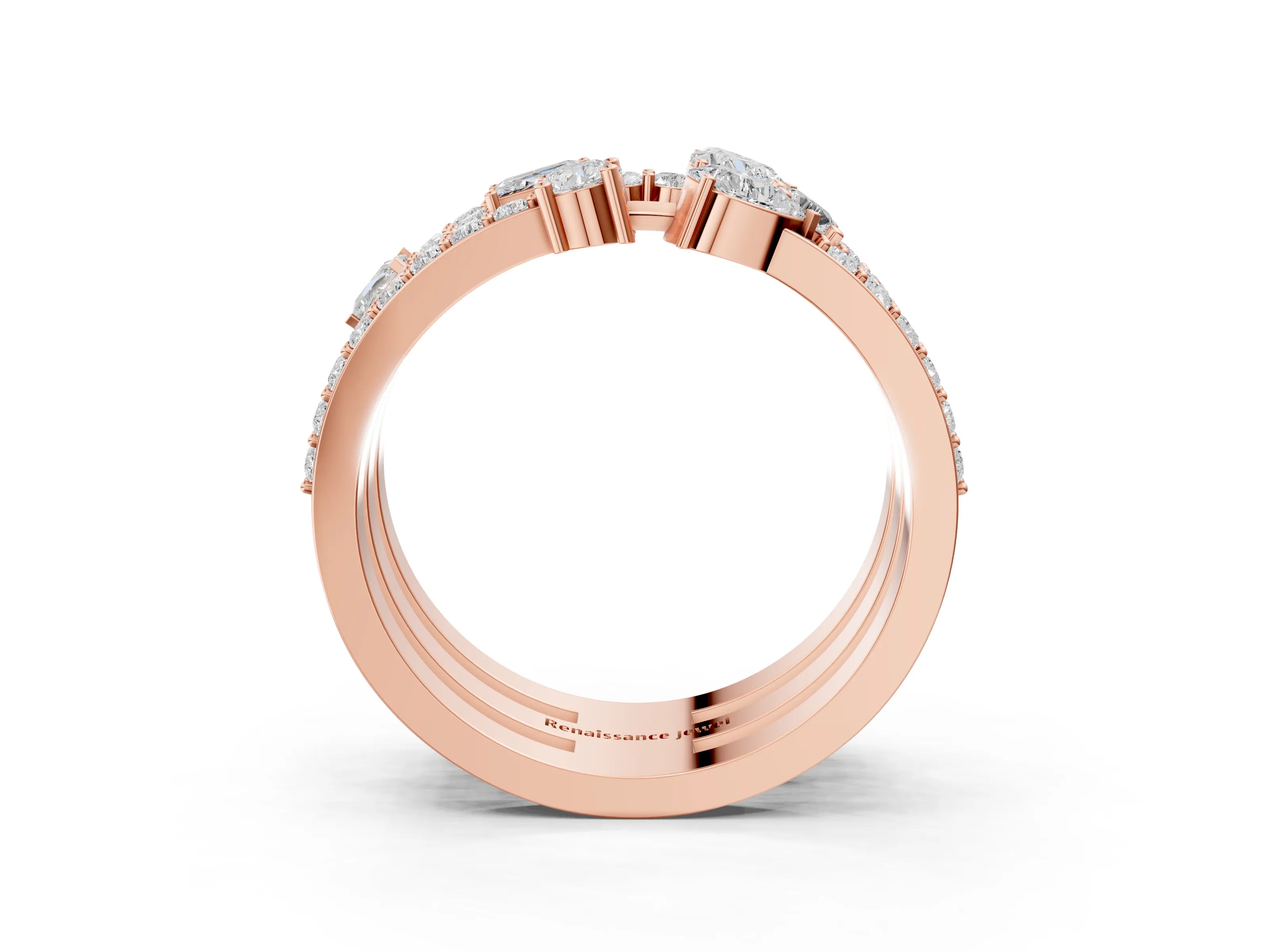 Rose gold Mixed Shape Diamond Multi Row Promise Ring with Round Diamond Accents_3