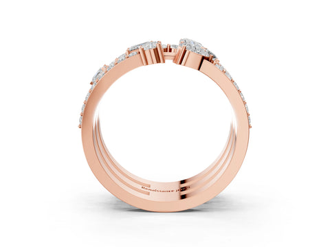 Rose gold Mixed Shape Diamond Multi Row Promise Ring with Round Diamond Accents_3