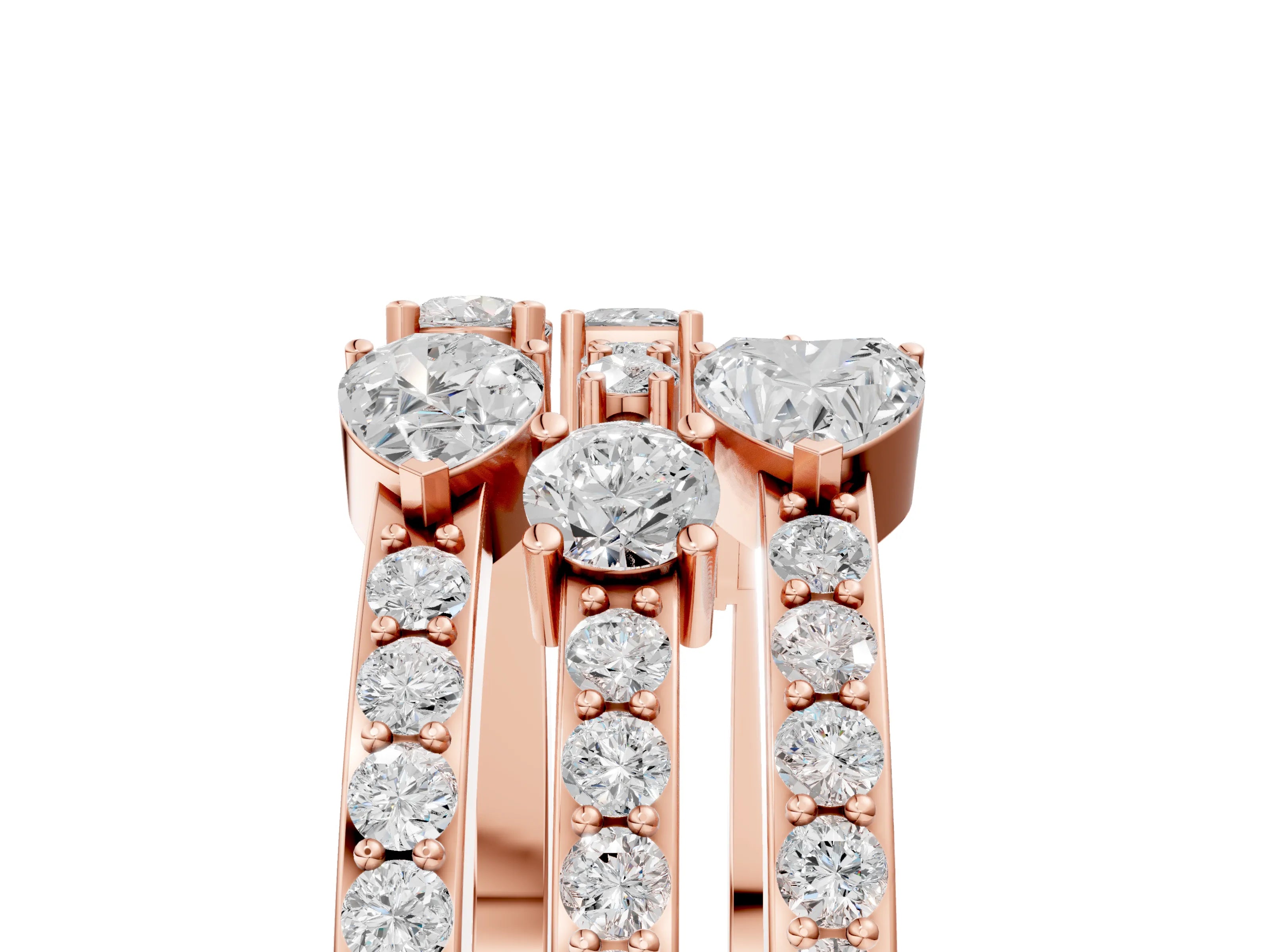 Rose gold Mixed Shape Diamond Multi Row Promise Ring with Round Diamond Accents_5
