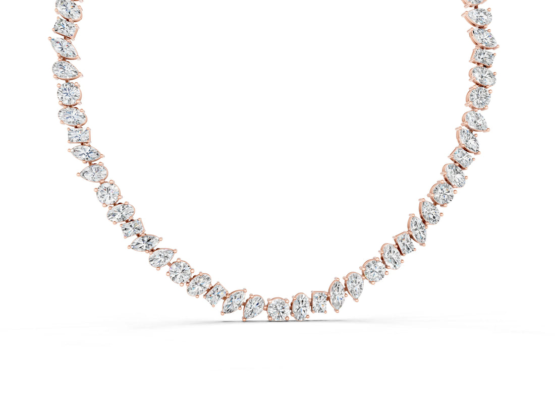 Rose gold Mixed Shape Diamond Tennis Necklace