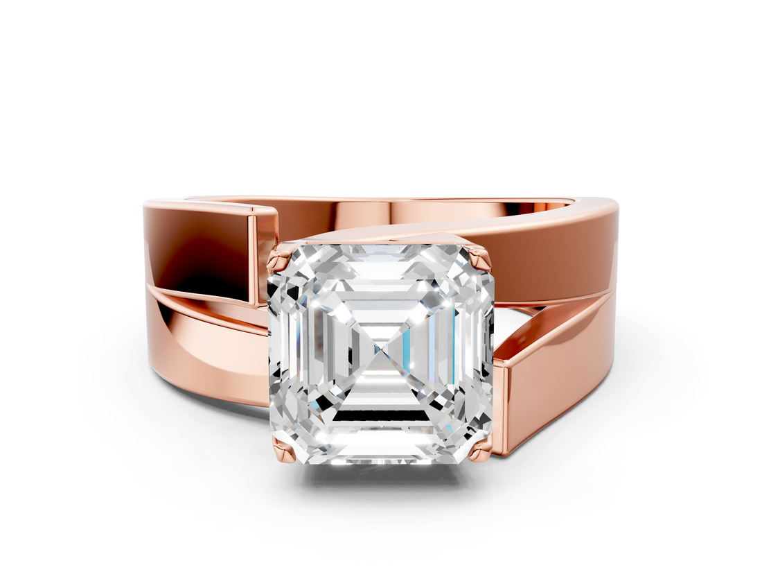 Rose gold Modern Tension Set Asscher Solitaire Wide Band Ring_57