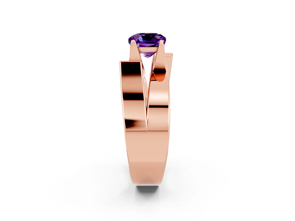 Rose gold Modern Tension Set Cushion Cut Amethyst Solitaire Wide Band Ring