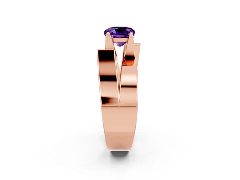 Rose gold Modern Tension Set Cushion Cut Amethyst Solitaire Wide Band Ring_2