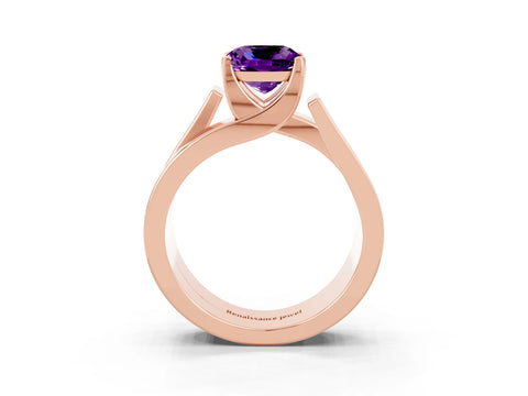 Rose gold Modern Tension Set Cushion Cut Amethyst Solitaire Wide Band Ring_3