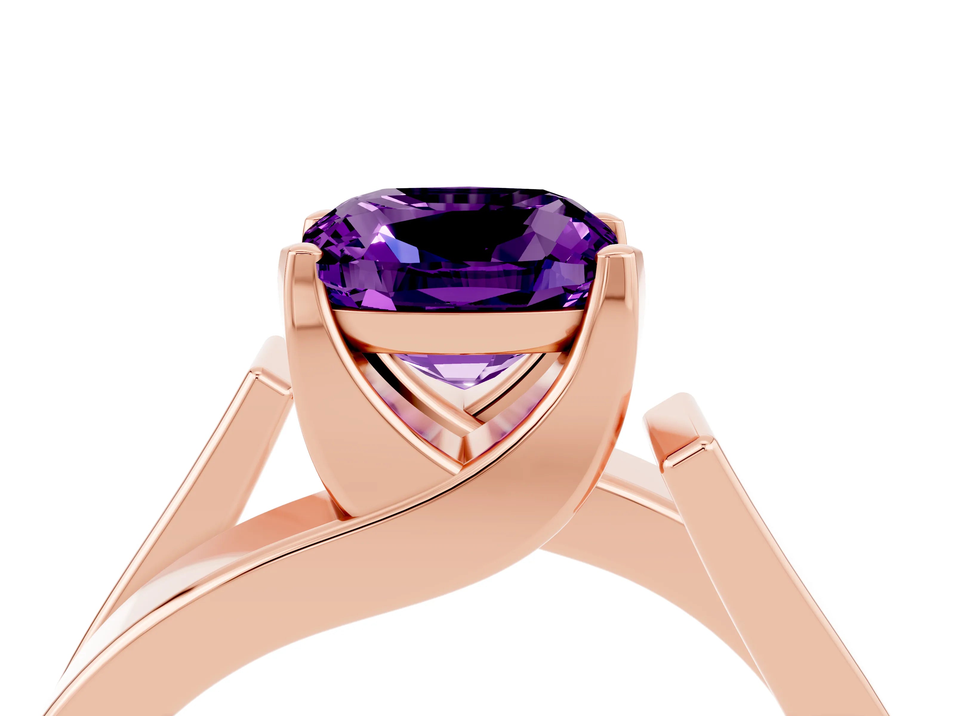 Rose gold Modern Tension Set Cushion Cut Amethyst Solitaire Wide Band Ring_4