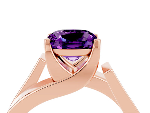Rose gold Modern Tension Set Cushion Cut Amethyst Solitaire Wide Band Ring_4