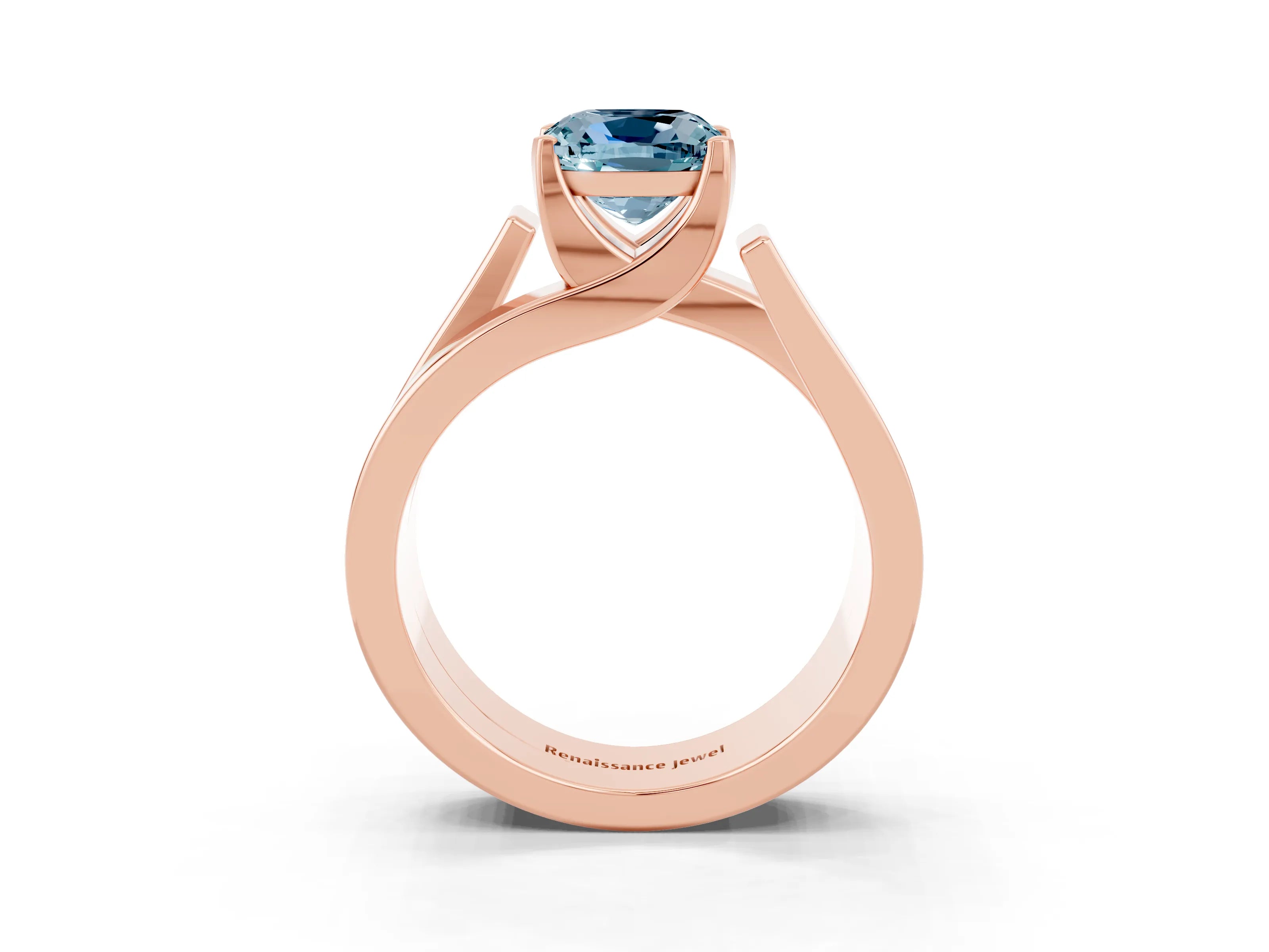 Rose gold Modern Tension Set Cushion Cut Aquamarine Solitaire Wide Band Ring_3